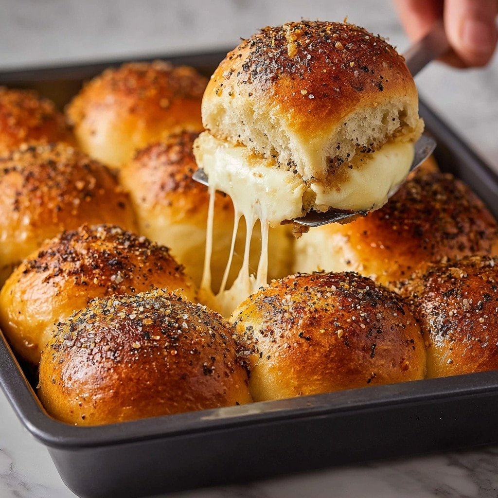 The image shows a stack of small sandwiches on a white plate, placed on a white marbled surface. Each sandwich has a shiny, golden-brown top bun sprinkled with black seasoning. Inside, there is one layer of thinly folded pink ham and one layer of melted yellow cheese, visible just beneath the bun. The soft, white bread bun looks slightly fluffy and toasted. The sandwiches are piled casually, giving a cozy and appetizing look. In the blurred background, some cups can be seen. Photo taken with an iphone --ar 4:5 --v 7
