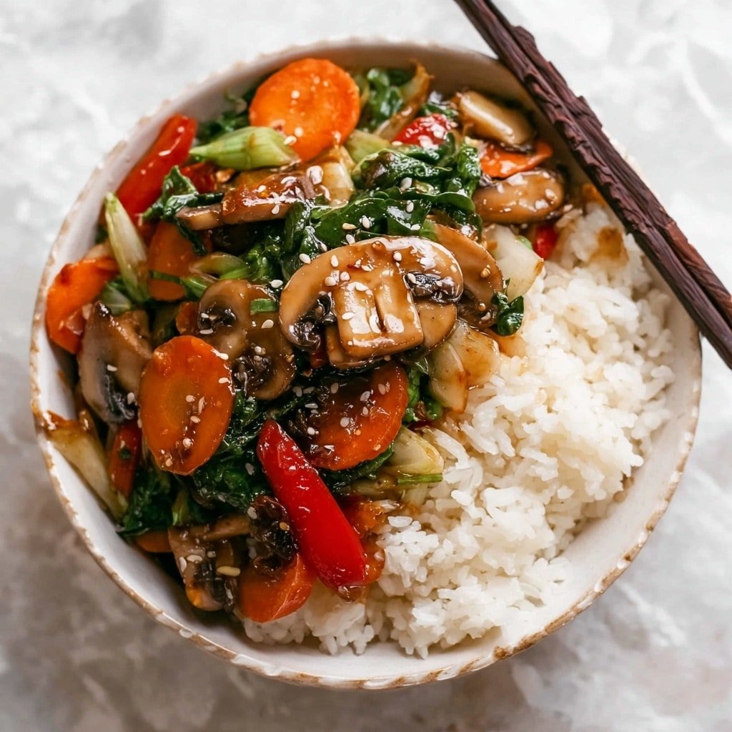 A white bowl filled with stir-fried vegetables in a light brown sauce. The dish has several layers showing bright red bell pepper strips, green leafy bok choy, orange carrot slices, white onion strips, and tan mushroom slices all mixed together. The texture looks soft and glossy from the sauce. A metal spoon is partially dipped into the bowl on the right side. The bowl sits on a white marbled surface. photo taken with an iphone --ar 4:5 --v 7
