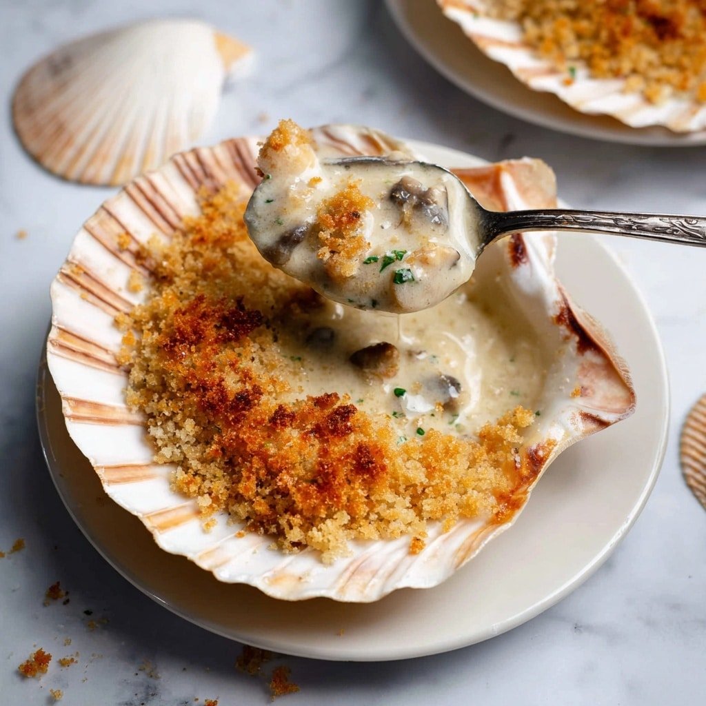 Coquilles Saint-Jacques: French Scallops with Mushroom Béchamel and Cheesy Crust Recipe - Recipe Image