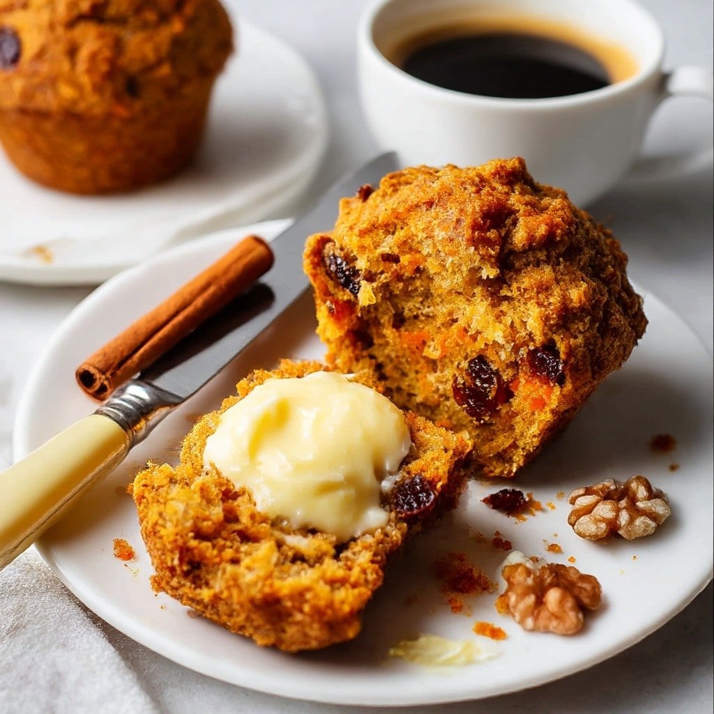 The image shows two brown muffins stacked on top of each other, both with a rough, textured surface and dark raisins and walnut pieces visible inside. Around the muffins are scattered walnut pieces and raisins. To the right, there is a cinnamon stick, a curled orange peel, and a small green apple piece. The muffins and items are placed on a white marbled surface with a blurred gray cloth in the background. photo taken with an iphone --ar 4:5 --v 7