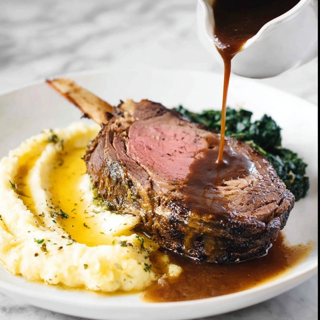 A close-up of a roast with two thick cuts on a white marbled surface, showing two layers: the outer layer is browned and seasoned with a rough texture, and the inner layer is a smooth, pinkish-red cooked meat. One piece is standing upright, revealing a bone at the top left, while the other lies flat in front of it. There are small drops of juice and oil around the base, enhancing the rich look. Photo taken with an iphone --ar 4:5 --v 7