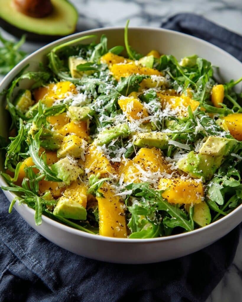 Salade Méditerranéenne de Roquette, Avocat et Mangue avec Féta et Noix Grillées Recipe